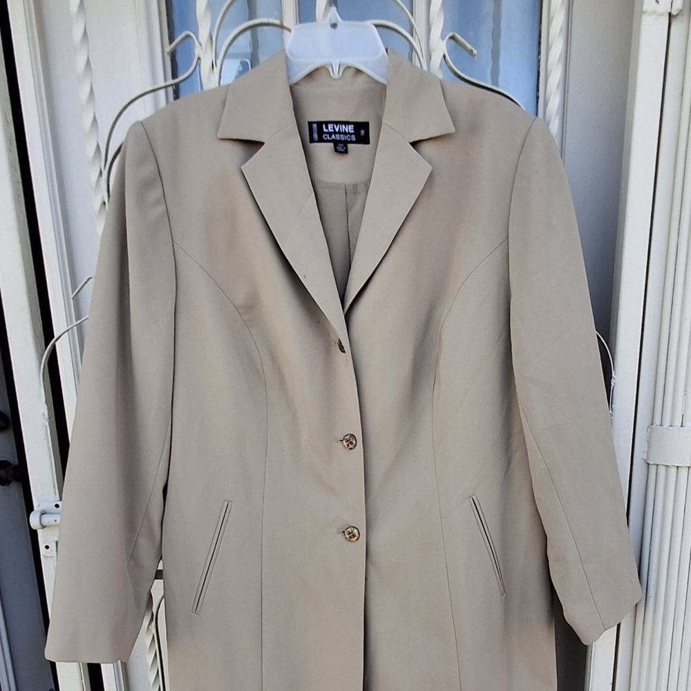 Larry Levine Classics Khaki Button Polyester Long Trench Coat Women Size 18 - Picture 4 of 16